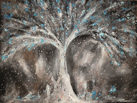 Framed Birches with Blue Birds Print