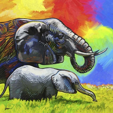 Framed Elephant Pop Mom Cub Print