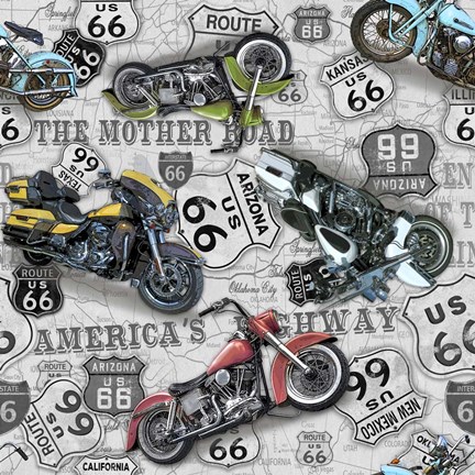 Framed Vintage Motorcycles on Route 66-Z Print