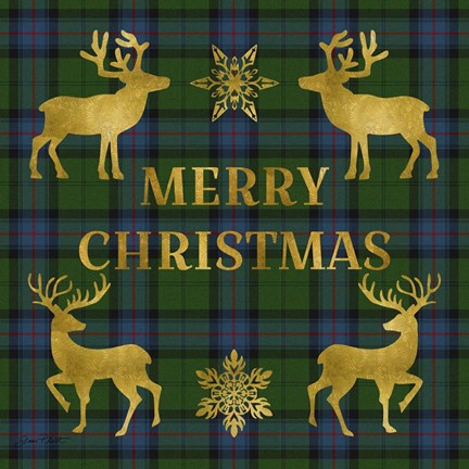 Framed Merry Christmas Plaid - Gold &amp; Green Print