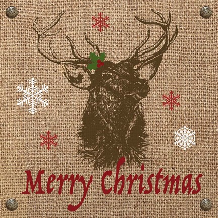 Framed Christmas on Burlap - Merry Christmas 2 Print