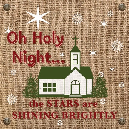 Framed Christmas on Burlap - Oh Holy Night Print
