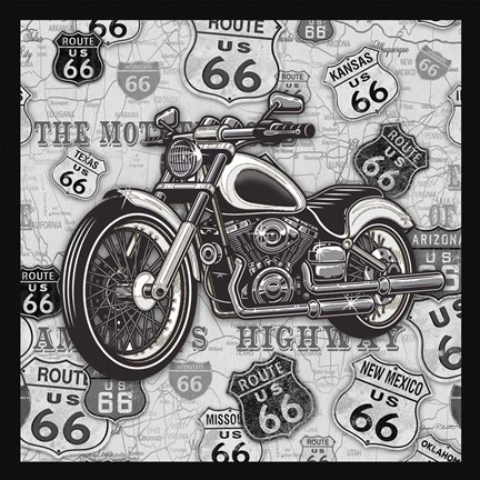 Framed Vintage Motorcycles on Route 66-11 Print