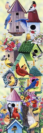 Framed Birdhouses and birds tower Print