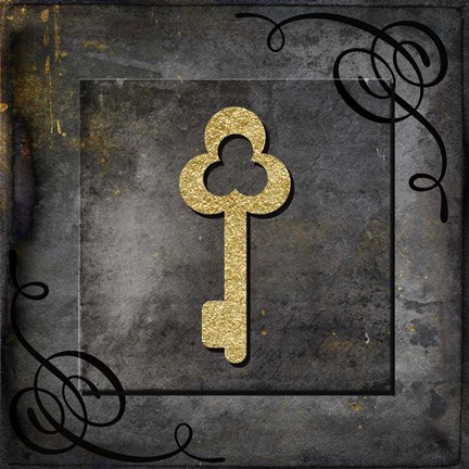 Framed Grunge Gold Crown Key Print