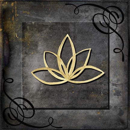 Framed Grunge Gold Crown Lotus Print
