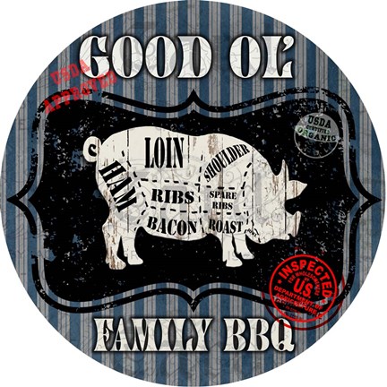 Framed Good Ol&#39; Family BBQ Round Pig Print