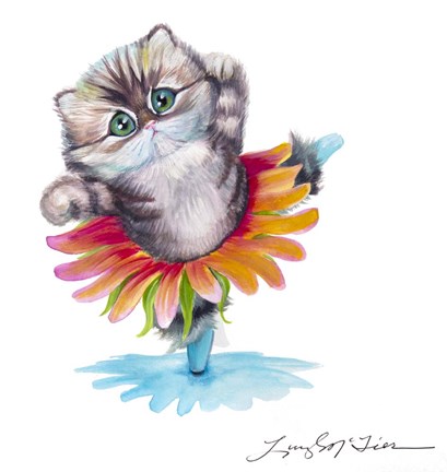 Framed Kitten Ballerina Daisy Flower Dance Persian Cat Print