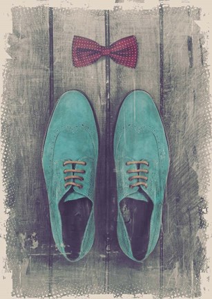 Framed Vintage Fashion Bow Tie and Shoes - Blue Print