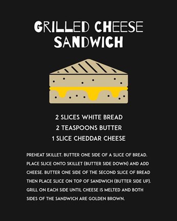 Framed Grilled Cheese Sandwich Recipe Black Print