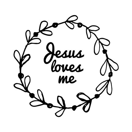 Framed Jesus Loves Me - Wreath Doodle White Print