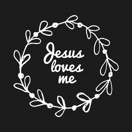 Framed Jesus Loves Me - Wreath Doodle Black Print