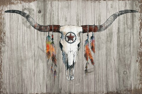 Framed Longhorn on Dark Gray Wood Print