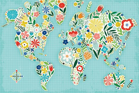 Framed Floral World Blue Print