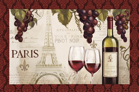 Framed Wine in Paris I Damask Border Print