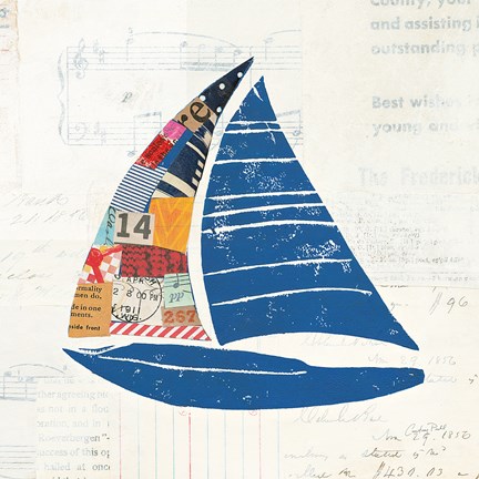 Framed Nautical Collage IV on Newsprint Print