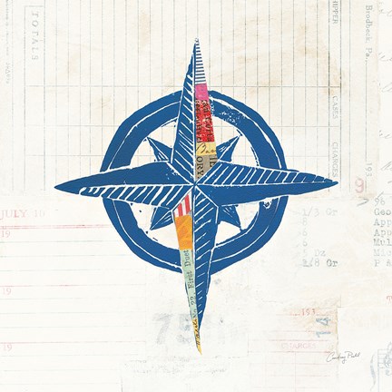 Framed Nautical Collage I on Newsprint Print