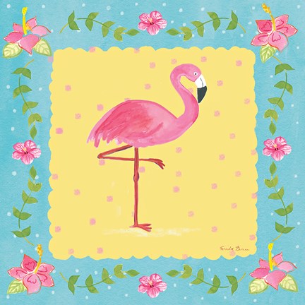 Framed Flamingo Dance I Sq Border Print