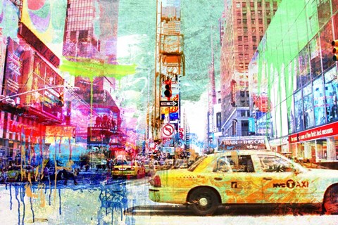 Framed Taxis in Times Square 2.0 Print