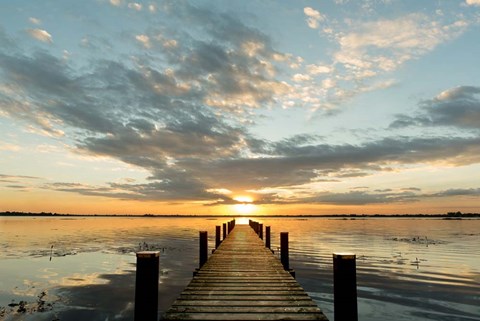 Framed Morning Lights on a Jetty Print