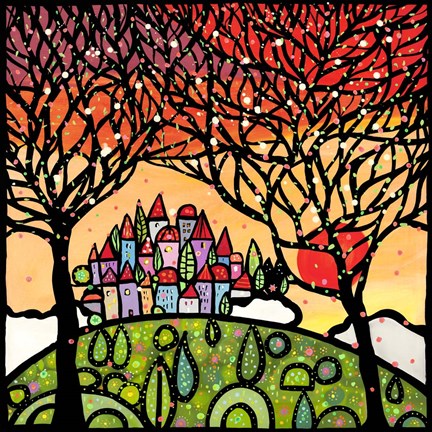 Framed Gli Alberi Guardano il Paese al Tramonto Print