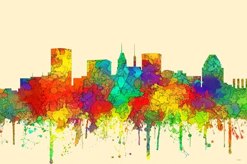 Framed Baltimore Maryland Skyline.-SG Print