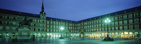 Framed Building Lit up at Dusk, Plaza Mayor, Madrid, Spain Print