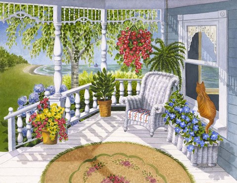 Framed Cottage by the Lake Print