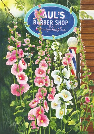 Framed Hollyhocks and A Hummer Print