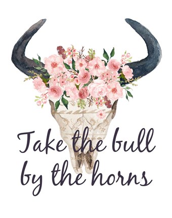 Framed Pink Floral Bull Skull Print