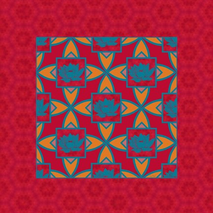 Framed Lotus Tile Colored II Print