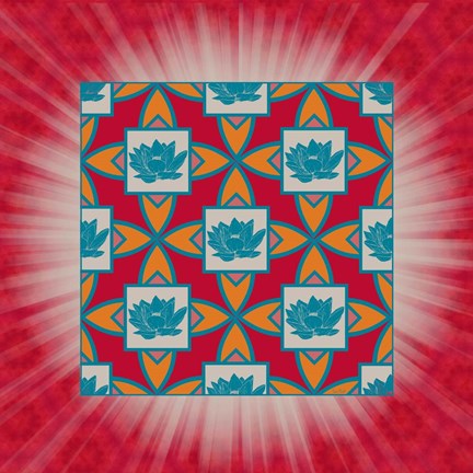 Framed Lotus Tile Colored Print