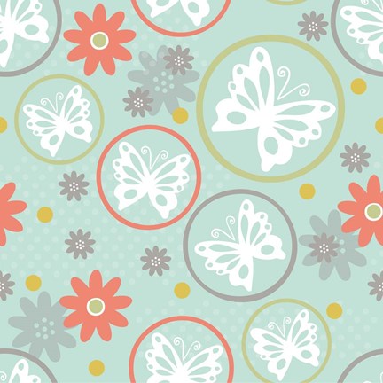 Framed Butterflies and Blooms Tranquil V Print