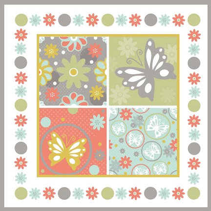 Framed Butterflies and Blooms Tranquil X Print