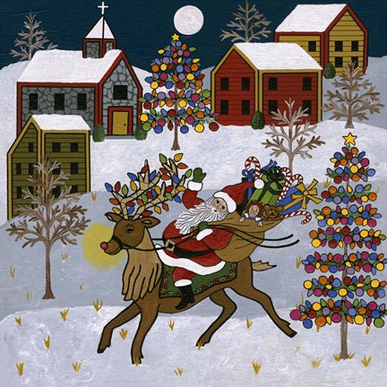 Framed Here Comes Santa Claus Print