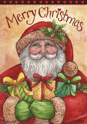 Framed Santa With Presents Merry Christmas Print