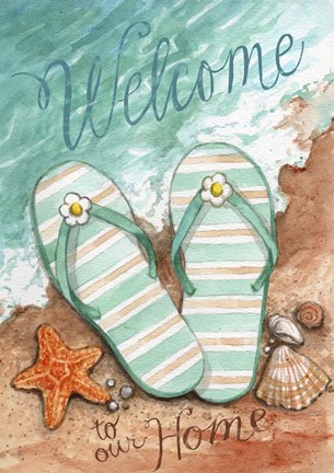 Framed Flip Flops On The Beach Welcome Print