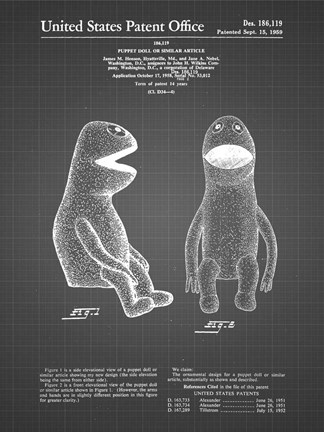 Framed Puppet Doll Patent - Black Grid Print