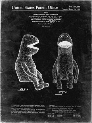 Framed Puppet Doll Patent - Black Grunge Print