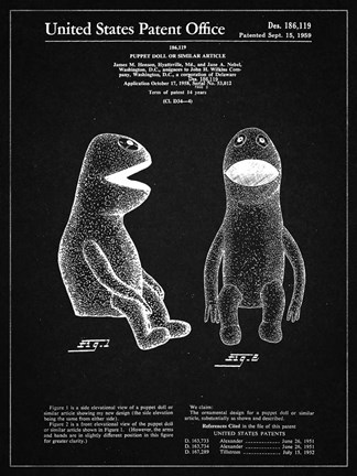 Framed Puppet Doll Patent - Vintage Black Print