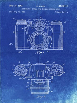 Framed Photographic Camera With Coupled Exposure Meter Patent - Faded Blueprint Print