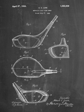 Framed Metallic Golf Club Head Patent - Chalkboard Print