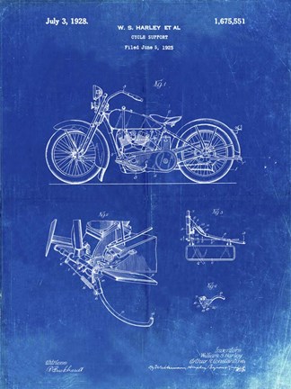 Framed Cycle Support Patent - Faded Blueprint Print