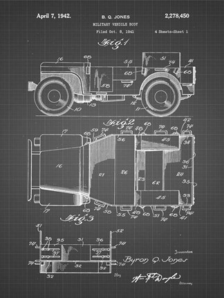 Framed Military Vehicle Body Patent - Black Grid Print