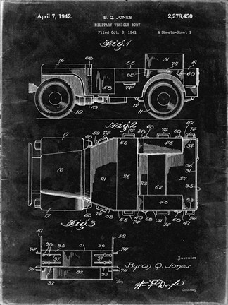 Framed Military Vehicle Body Patent - Black Grunge Print