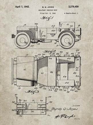 Framed Military Vehicle Body Patent - Sandstone Print