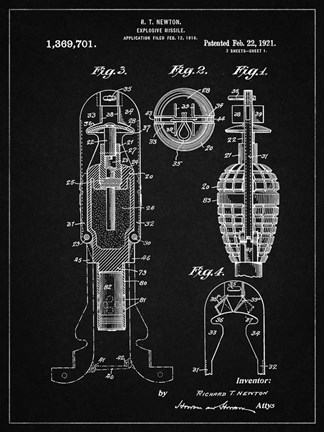 Framed Explosive Missile Patent - Vintage Black Print