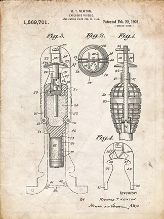 Framed Explosive Missile Patent - Vintage Parchment Print