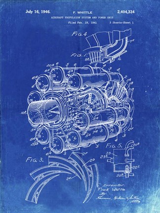 Framed Aircraft Propulsion &amp; Power Unit Patent - Faded Blueprint Print