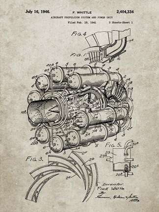 Framed Aircraft Propulsion &amp; Power Unit Patent - Sandstone Print